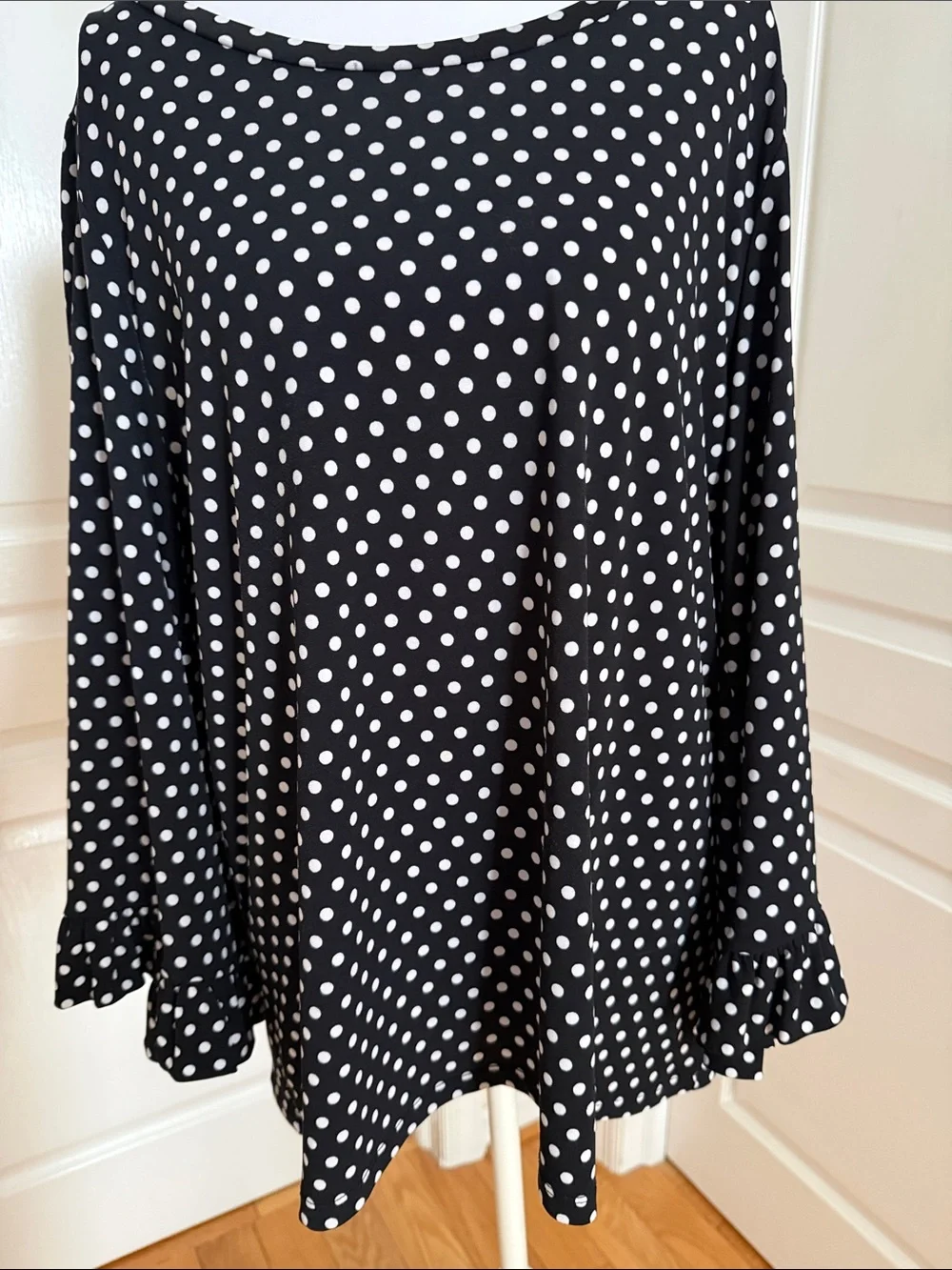 Michael Kors Black & White Polka Dot Long Sleeve Top